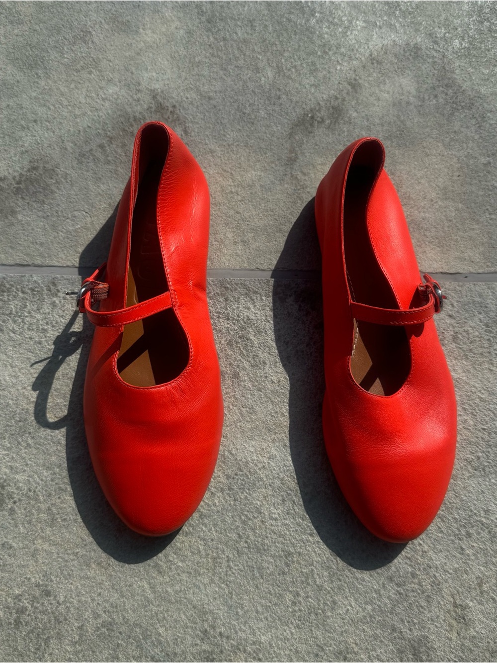 New Staud $605 100% Leather Alba Mary Jane Ballet Flats Orange Size EU 37 US 7